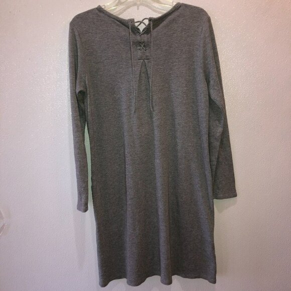 J Jill Womens Medium Gray Long Sleeve Pockets Lace Up Back Knit Dress Size M - Picture 7 of 10